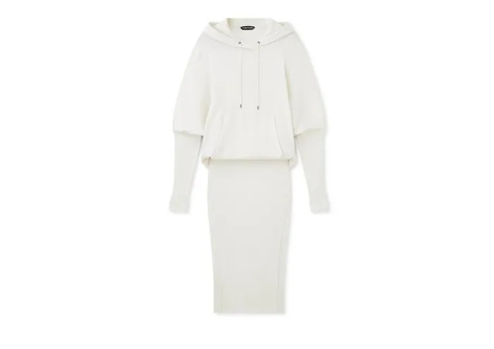 Women Dresses Tom Ford Stretch Cashmere Rib Hooded Dress Chalk