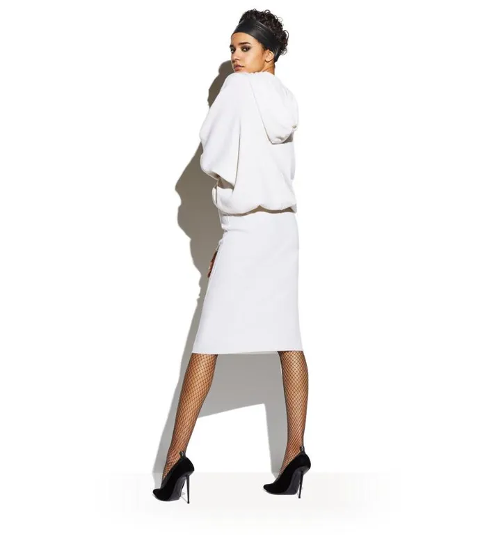 Women Dresses Tom Ford Stretch Cashmere Rib Hooded Dress Chalk Women Dresses Tom Ford Stretch Cashmere Rib Hooded Dress Chalk