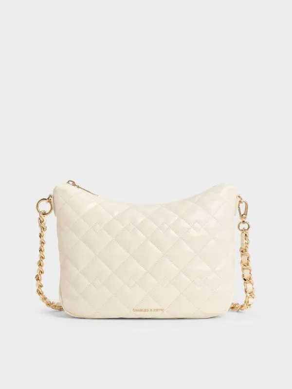 Women Duo Quilted Slouchy Hobo Bag 8211 Cream CHARLES and KEITH Hobo Bags