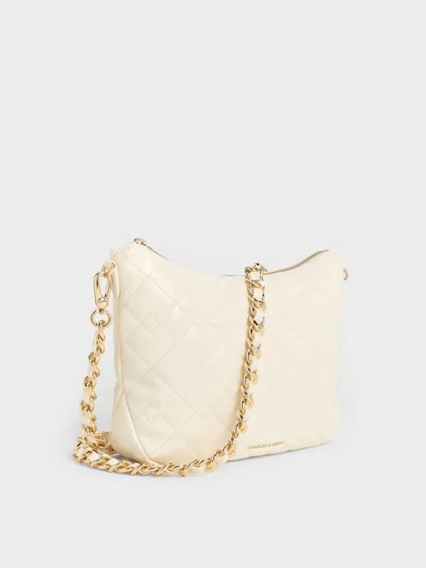 Women Duo Quilted Slouchy Hobo Bag 8211 Cream CHARLES and KEITH Hobo Bags
