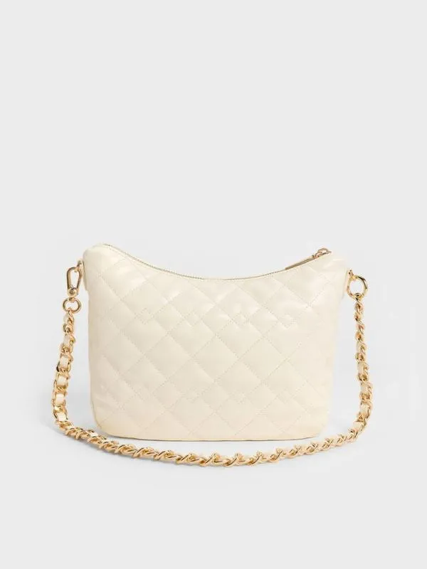 Women Duo Quilted Slouchy Hobo Bag 8211 Cream CHARLES and KEITH Hobo Bags