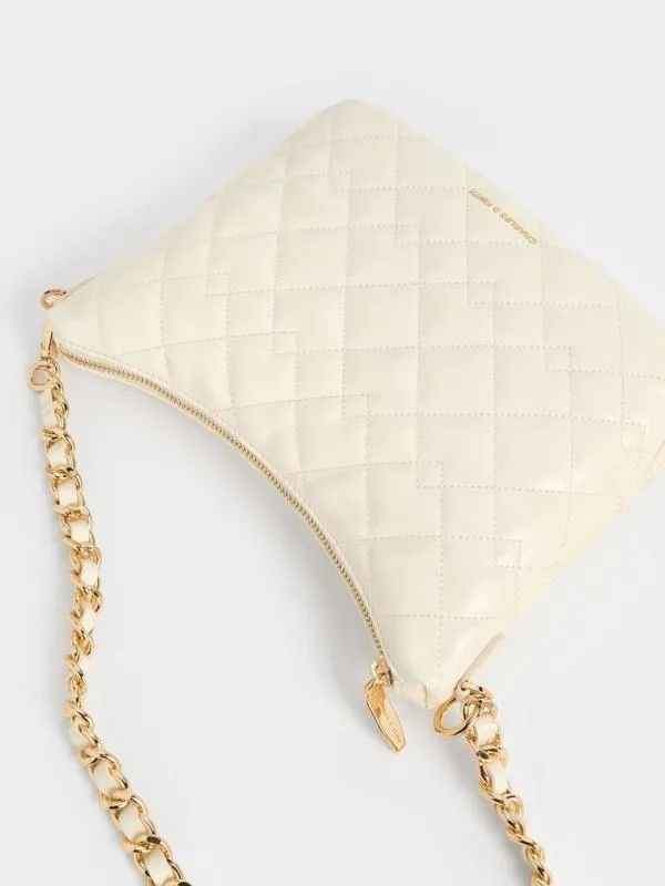 Women Duo Quilted Slouchy Hobo Bag 8211 Cream CHARLES and KEITH Hobo Bags