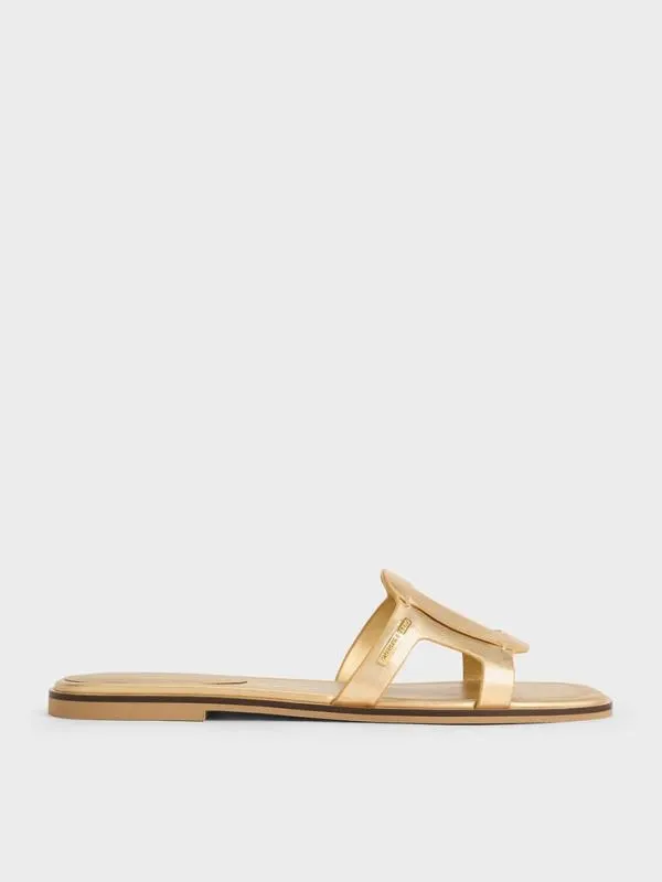 Women Easley Metallic CutOut Slide Sandals 8211 Gold CHARLES and KEITH Sandals Women Easley Metallic CutOut Slide Sandals 8211 Gold CHARLES and KEITH Sandals