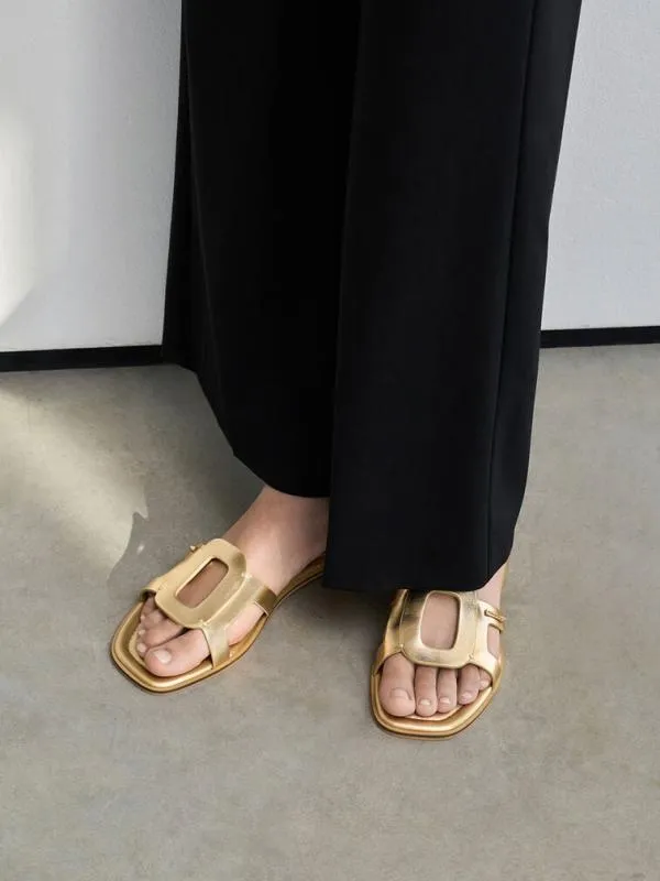 Women Easley Metallic CutOut Slide Sandals 8211 Gold CHARLES and KEITH Sandals