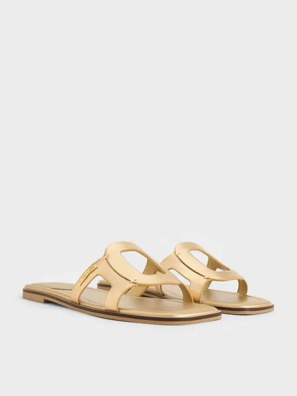 Women Easley Metallic CutOut Slide Sandals 8211 Gold CHARLES and KEITH Sandals