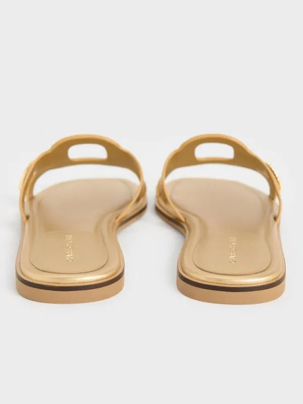 Women Easley Metallic CutOut Slide Sandals 8211 Gold CHARLES and KEITH Sandals