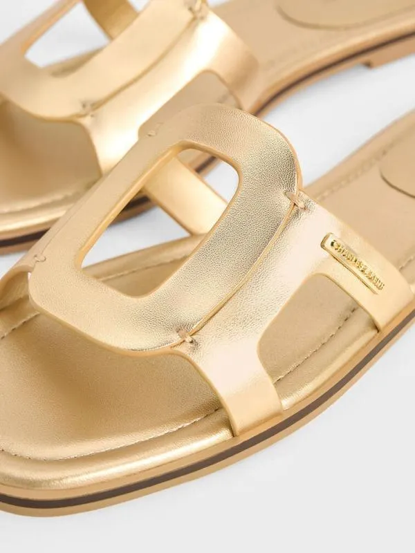 Women Easley Metallic CutOut Slide Sandals 8211 Gold CHARLES and KEITH Sandals