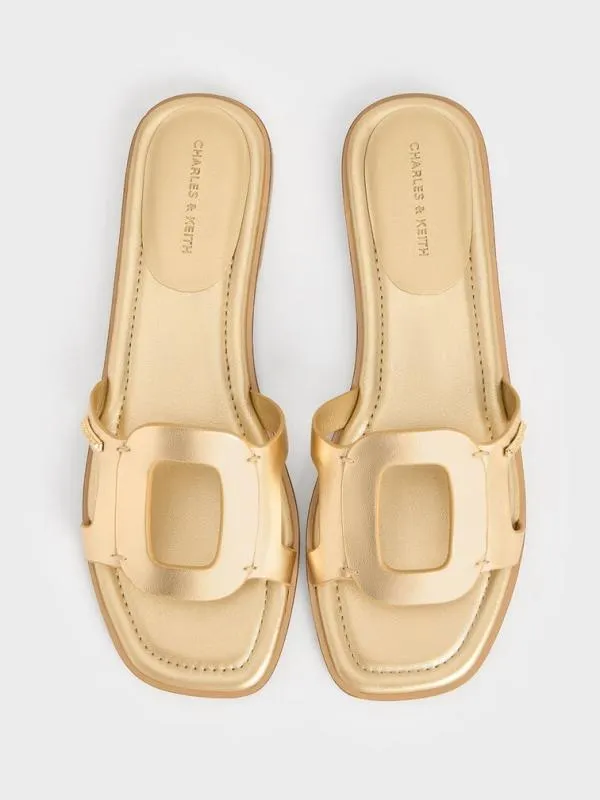 Women Easley Metallic CutOut Slide Sandals 8211 Gold CHARLES and KEITH Sandals