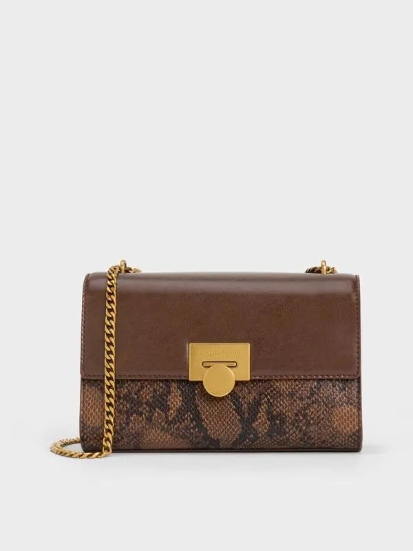 Women Ebba Snake Print ChainStrap Bag 8211 Brown CHARLES and KEITH Crossbody Bags Women Ebba Snake Print ChainStrap Bag 8211 Brown CHARLES and KEITH Crossbody Bags