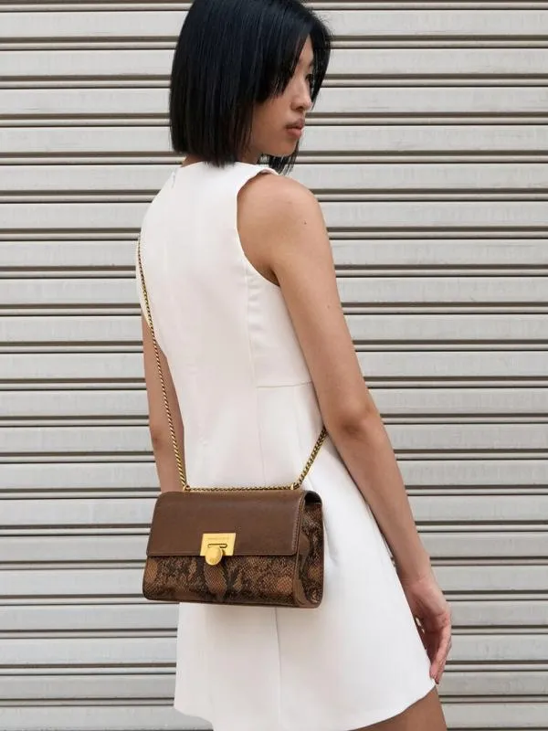 Women Ebba Snake Print ChainStrap Bag 8211 Brown CHARLES and KEITH Crossbody Bags