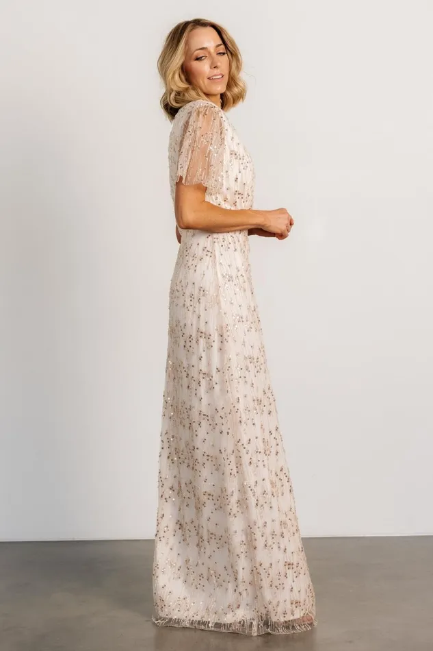Women Embellished Sequin Baltic Born Liza Sequin Wrap Maxi Dress Rose Gold