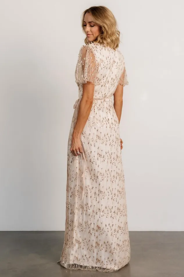Women Embellished Sequin Baltic Born Liza Sequin Wrap Maxi Dress Rose Gold