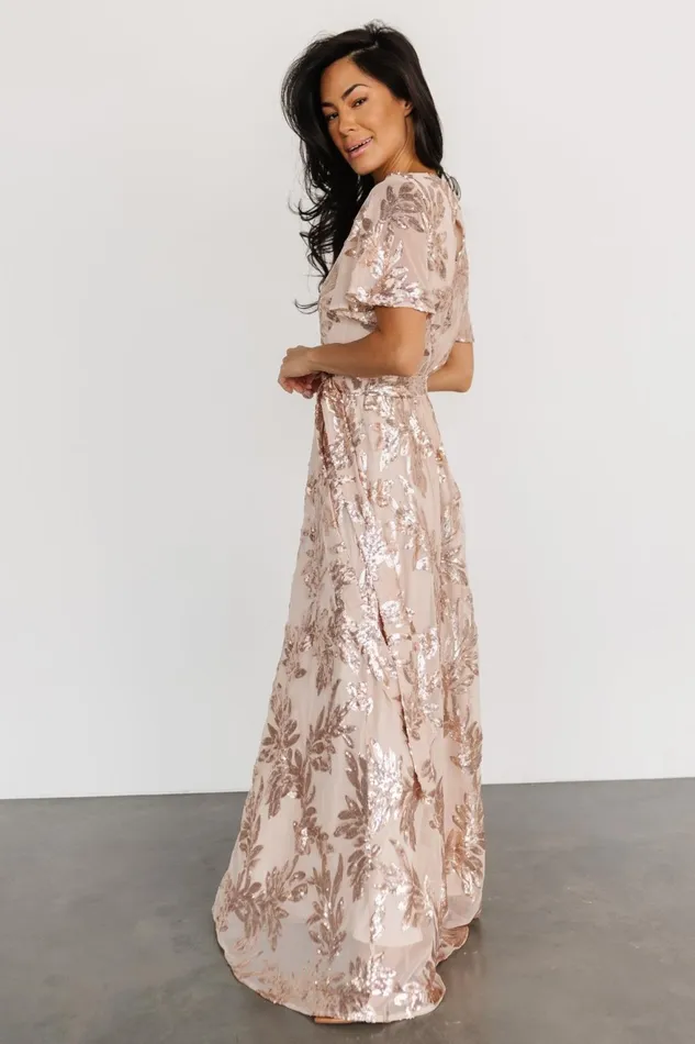 Women Embellished Sequin Baltic Born Muse Sequin Maxi Dress Rose Gold