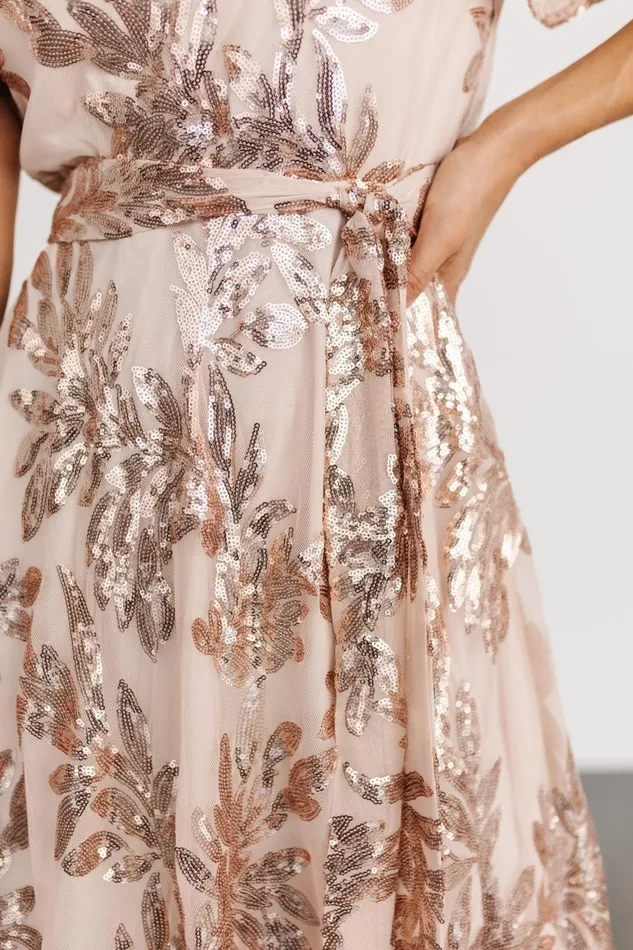 Women Embellished Sequin Baltic Born Muse Sequin Maxi Dress Rose Gold