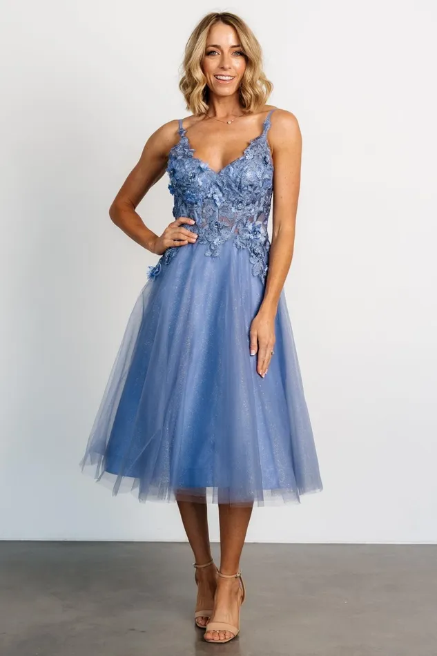 Women Embellished Sequin Baltic Born Noelle Shimmer Midi Dress Slate Blue