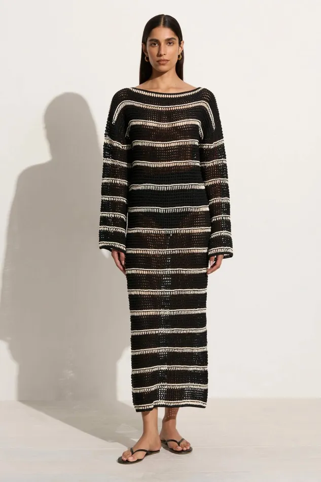 Women Faithfull The Brand Dresses Jesolo Crochet Dress BlackOff White 8211 Faithfull The Brand