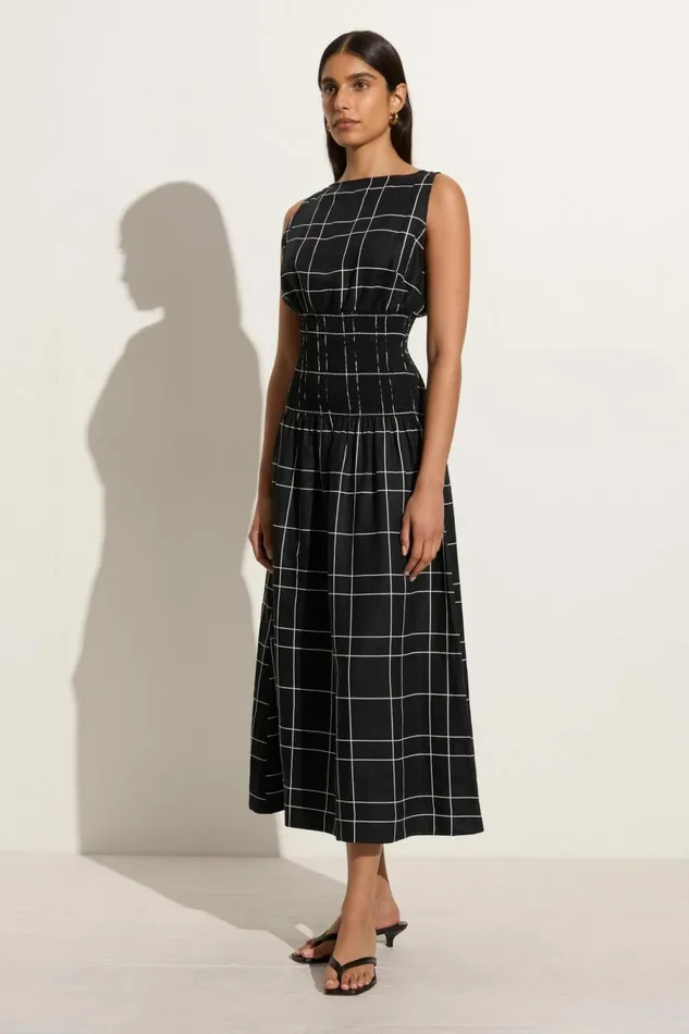 Women Faithfull The Brand Dresses La Canella Midi Dress Letizia Check Black 8211 Faithfull The Brand