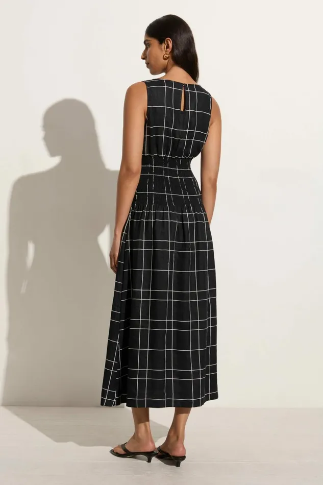 Women Faithfull The Brand Dresses La Canella Midi Dress Letizia Check Black 8211 Faithfull The Brand
