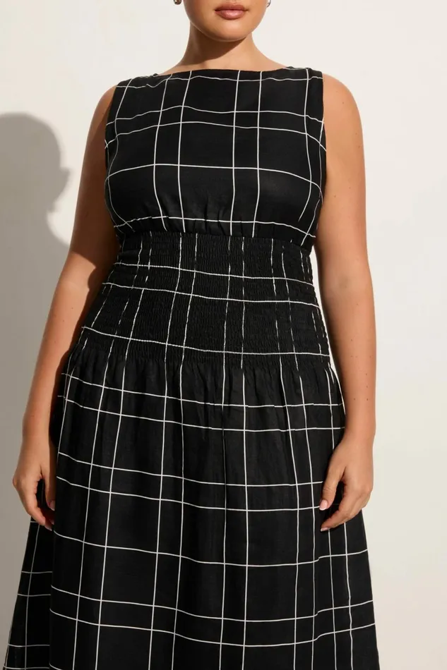 Women Faithfull The Brand Dresses La Canella Midi Dress Letizia Check Black 8211 Faithfull The Brand