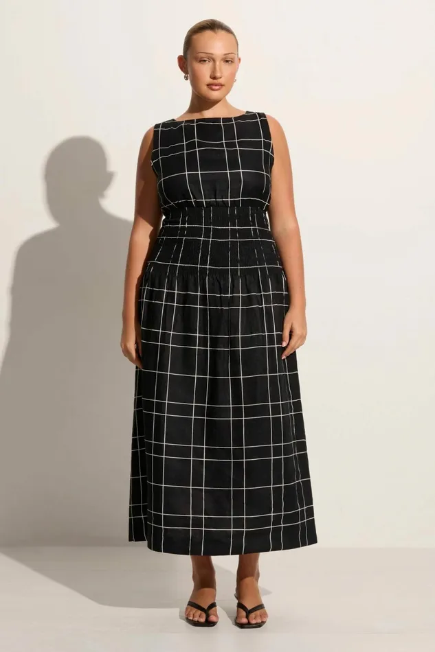 Women Faithfull The Brand Dresses La Canella Midi Dress Letizia Check Black 8211 Faithfull The Brand