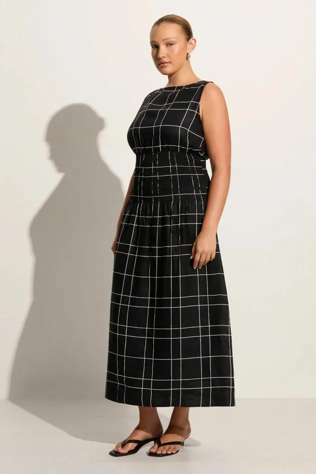Women Faithfull The Brand Dresses La Canella Midi Dress Letizia Check Black 8211 Faithfull The Brand