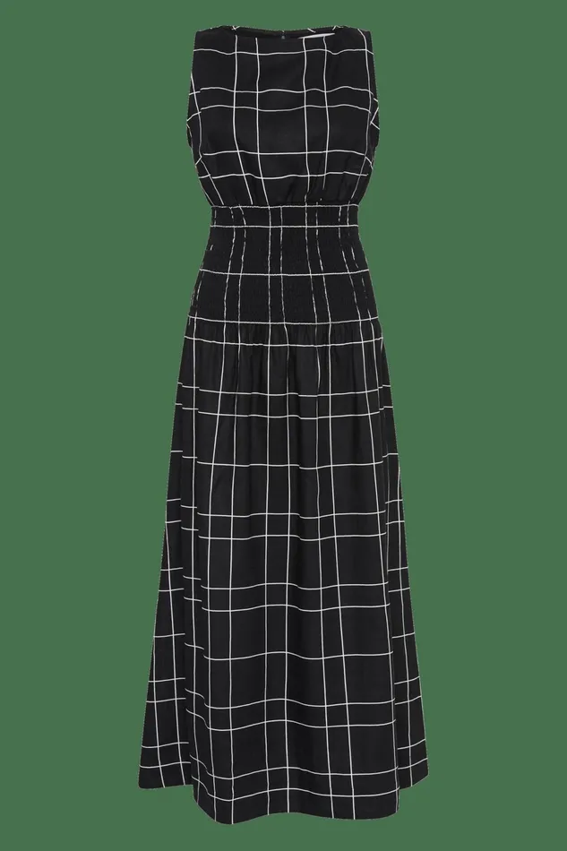 Women Faithfull The Brand Dresses La Canella Midi Dress Letizia Check Black 8211 Faithfull The Brand
