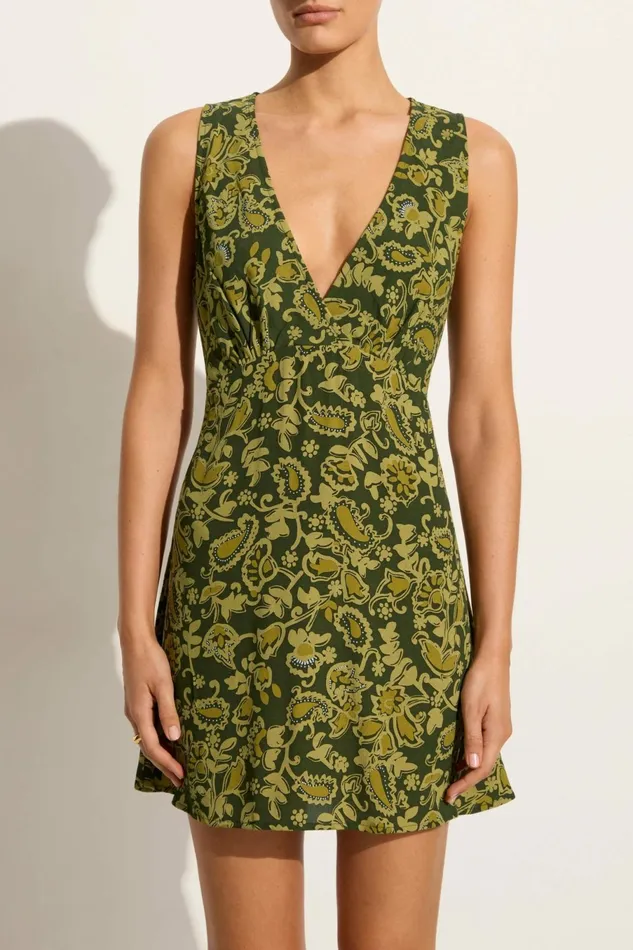 Women Faithfull The Brand Dresses Nadja Mini Dress Selcetta Paisley Green 8211 Faithfull The Brand