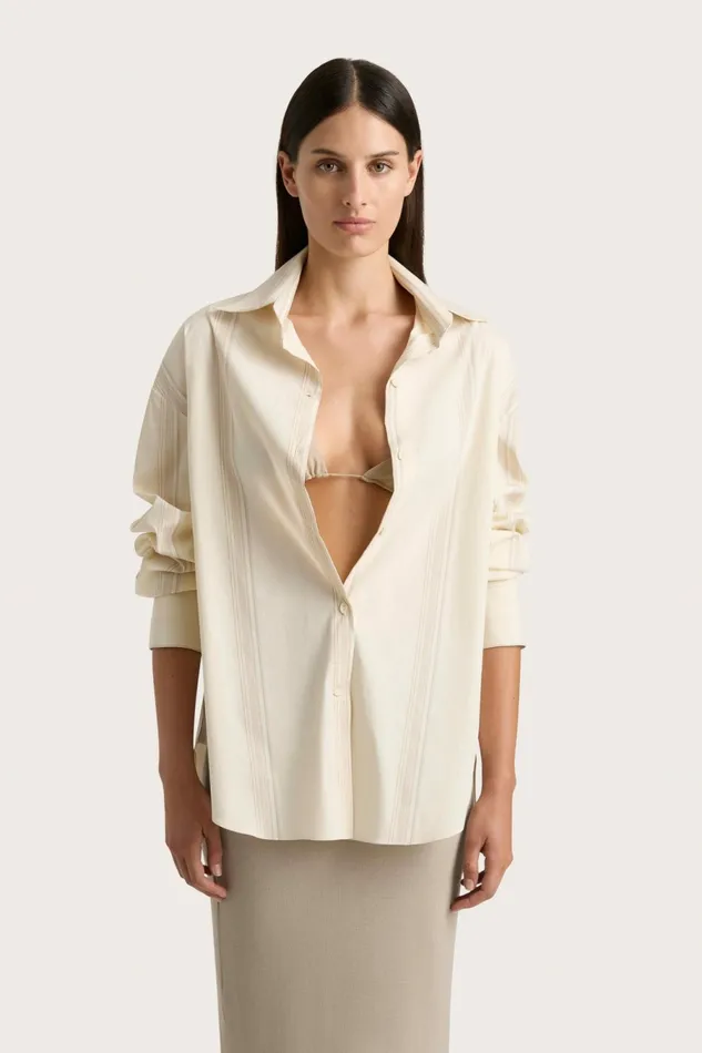 Women Faithfull The Brand Tops En Vau Shirt Foam Taupe Stripe