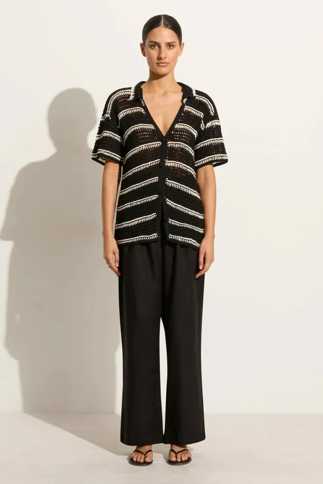 Women Faithfull The Brand Tops Gioia Handmade Crochet Shirt BlackOff White 8211 Faithfull The Brand