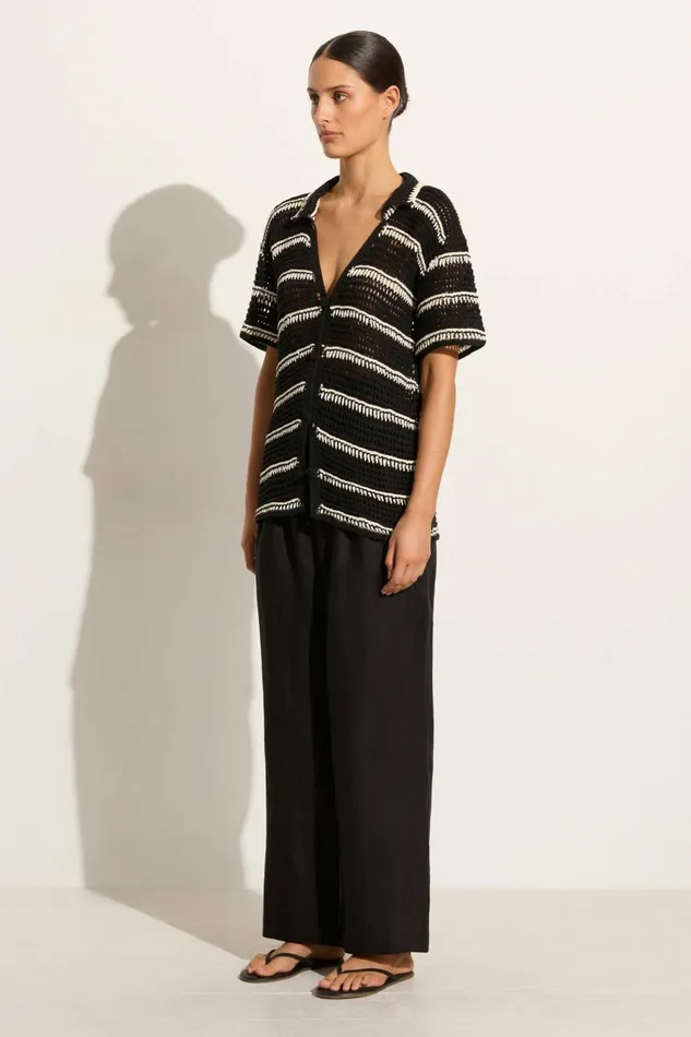 Women Faithfull The Brand Tops Gioia Handmade Crochet Shirt BlackOff White 8211 Faithfull The Brand