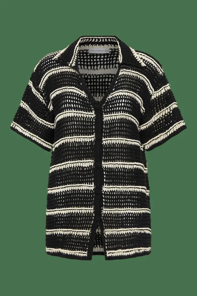 Women Faithfull The Brand Tops Gioia Handmade Crochet Shirt BlackOff White 8211 Faithfull The Brand
