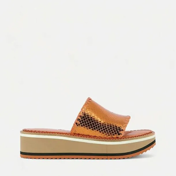 Women FAST Metallic Snakeeffect Brown Clergerie Mules