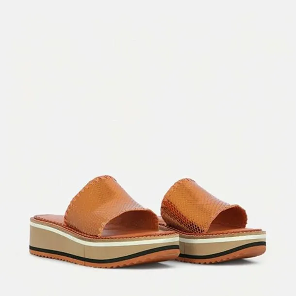 Women FAST Metallic Snakeeffect Brown Clergerie Mules