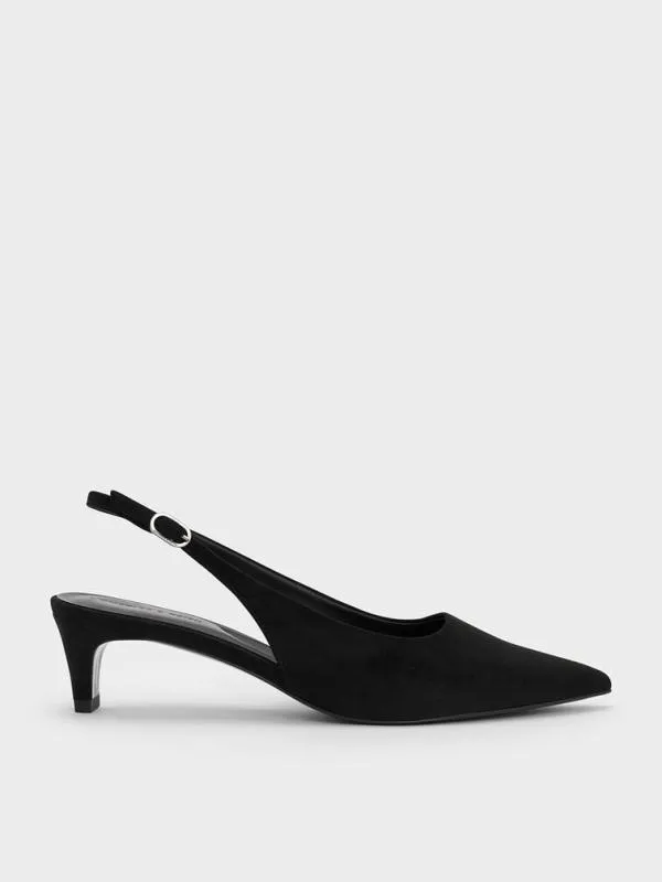 Women Faux Suede PointedToe KittenHeel Slingback Pumps 8211 Black Textured CHARLES and KEITH Heels Women Faux Suede PointedToe KittenHeel Slingback Pumps 8211 Black Textured CHARLES and KEITH Heels