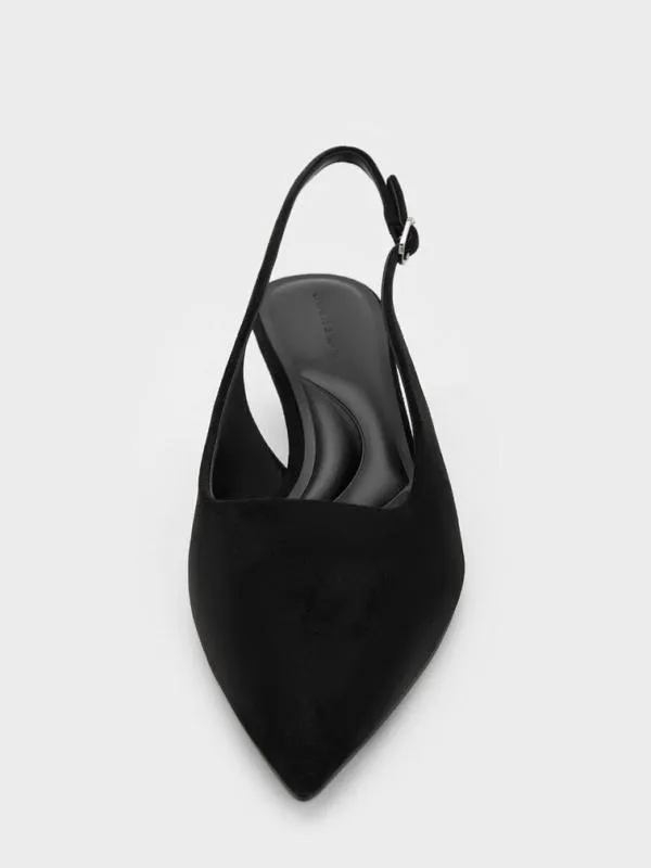 Women Faux Suede PointedToe KittenHeel Slingback Pumps 8211 Black Textured CHARLES and KEITH Heels