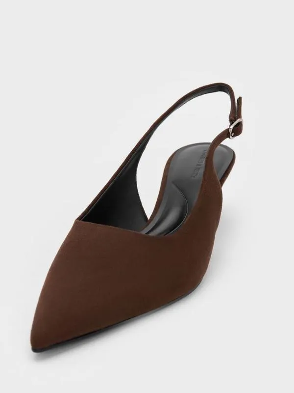 Women Faux Suede PointedToe KittenHeel Slingback Pumps 8211 Dark Brown CHARLES and KEITH Heels