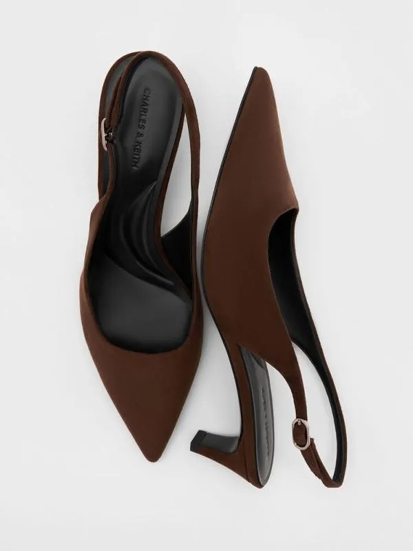 Women Faux Suede PointedToe KittenHeel Slingback Pumps 8211 Dark Brown CHARLES and KEITH Heels