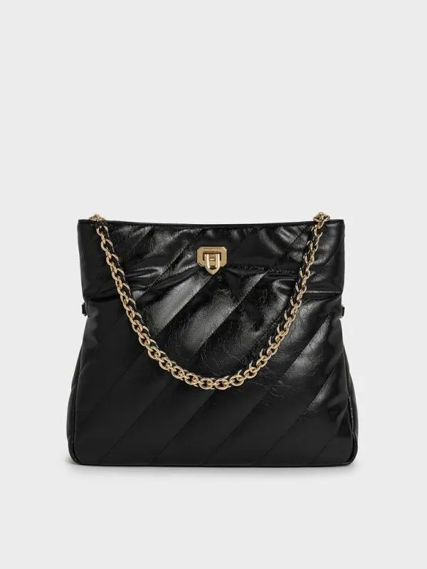 Women Fawn Panelled ChainHandle Shoulder Bag 8211 Black CHARLES and KEITH Slouchy Bags Women Fawn Panelled ChainHandle Shoulder Bag 8211 Black CHARLES and KEITH Slouchy Bags