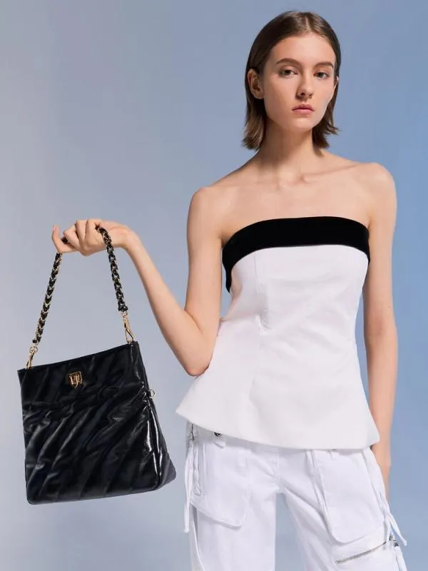 Women Fawn Panelled ChainHandle Shoulder Bag 8211 Black CHARLES and KEITH Slouchy Bags