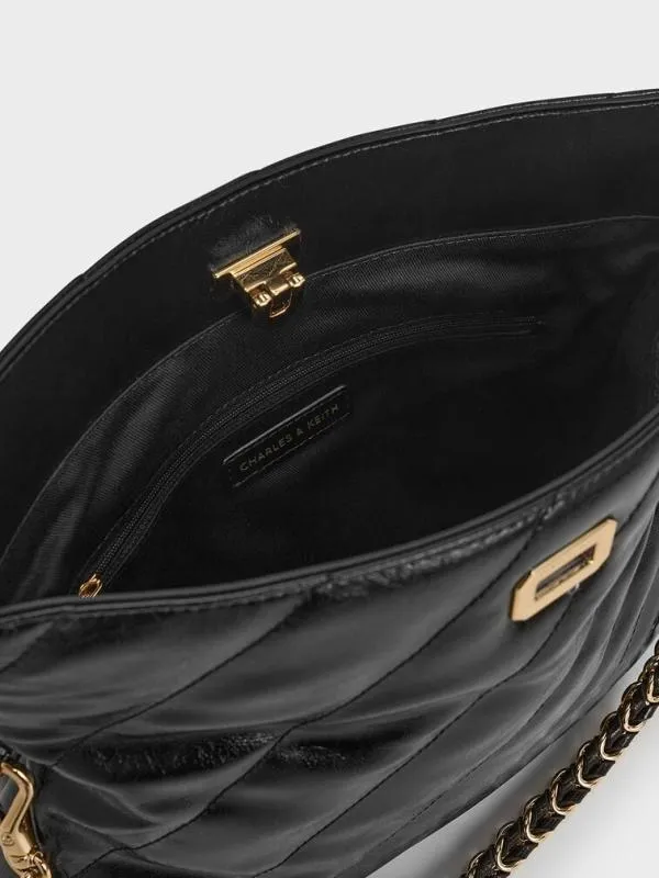 Women Fawn Panelled ChainHandle Shoulder Bag 8211 Black CHARLES and KEITH Slouchy Bags