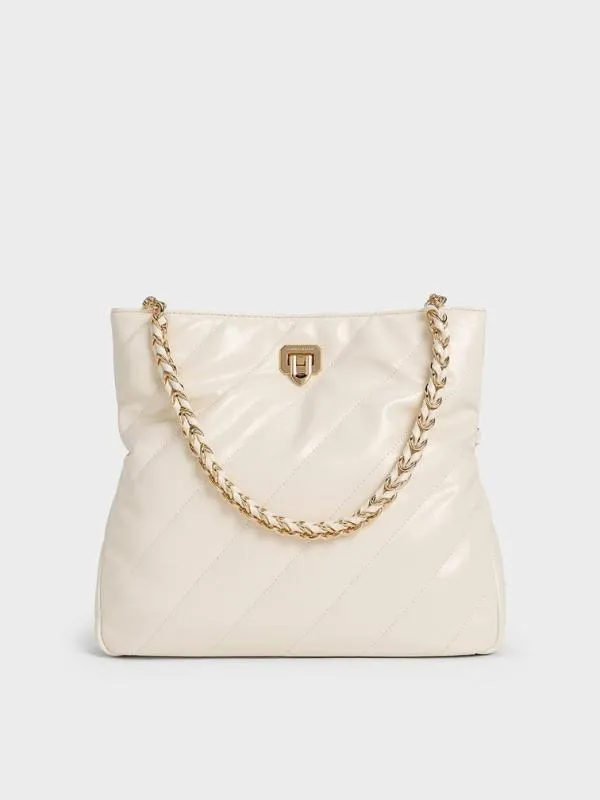 Women Fawn Panelled ChainHandle Shoulder Bag 8211 Cream CHARLES and KEITH Slouchy Bags Women Fawn Panelled ChainHandle Shoulder Bag 8211 Cream CHARLES and KEITH Slouchy Bags