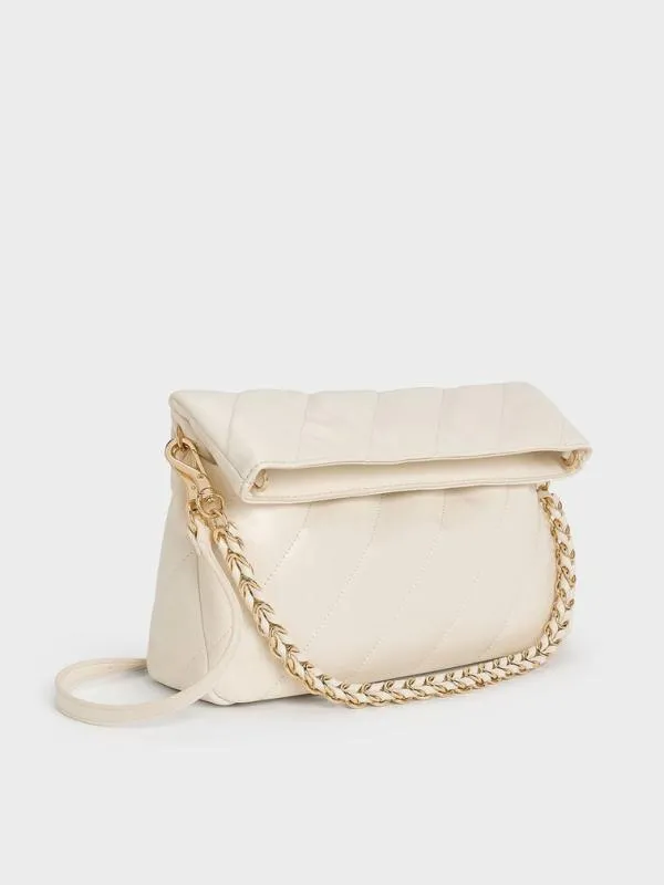 Women Fawn Panelled ChainHandle Shoulder Bag 8211 Cream CHARLES and KEITH Slouchy Bags