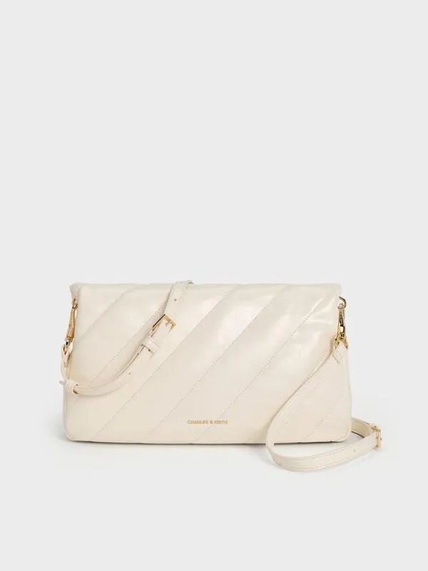 Women Fawn Panelled ChainHandle Shoulder Bag 8211 Cream CHARLES and KEITH Slouchy Bags