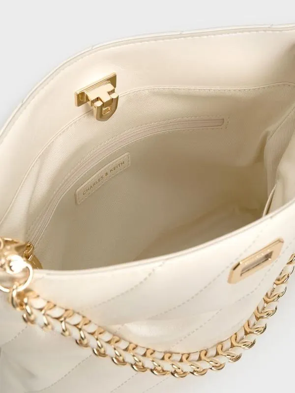 Women Fawn Panelled ChainHandle Shoulder Bag 8211 Cream CHARLES and KEITH Slouchy Bags