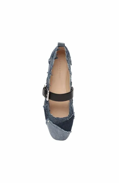 Women Flats Liverpool Los Angeles Oakpark Patchwork Frayed Denim Ballerina Flat Lt Blue Indigo