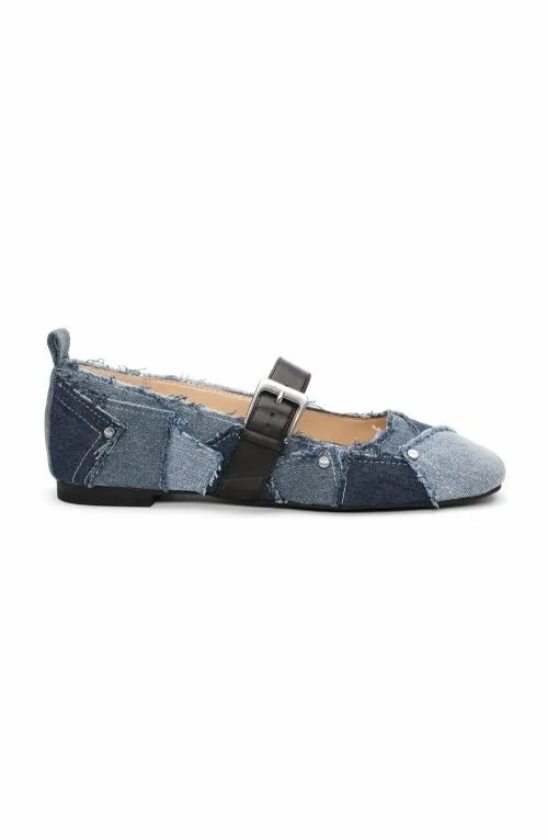 Women Flats Liverpool Los Angeles Oakpark Patchwork Frayed Denim Ballerina Flat Lt Blue Indigo