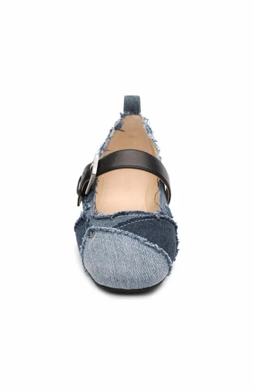Women Flats Liverpool Los Angeles Oakpark Patchwork Frayed Denim Ballerina Flat Lt Blue Indigo