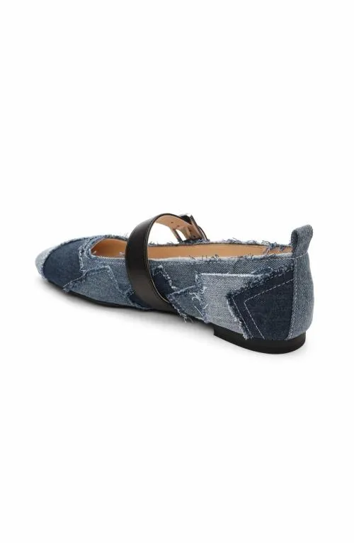 Women Flats Liverpool Los Angeles Oakpark Patchwork Frayed Denim Ballerina Flat Lt Blue Indigo