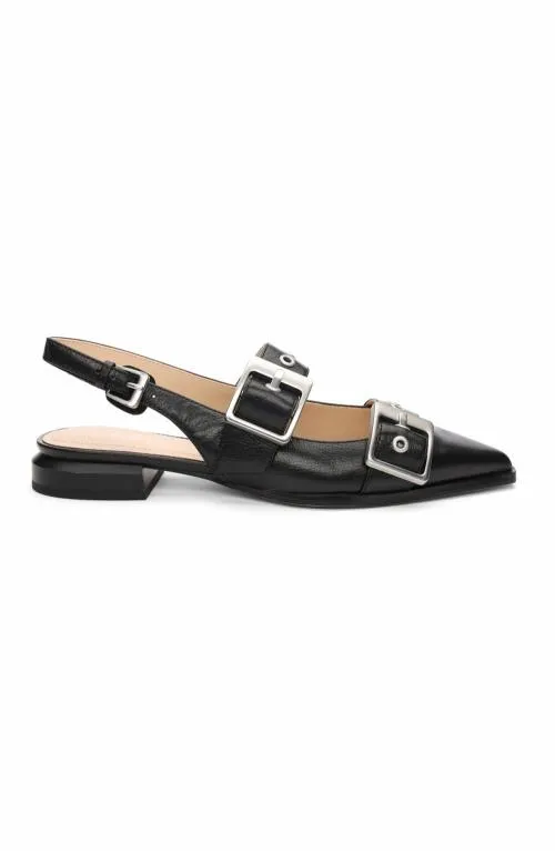Women Flats Liverpool Los Angeles Villa Leather Slingback With Double Buckle Black