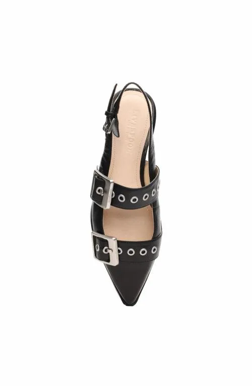 Women Flats Liverpool Los Angeles Villa Leather Slingback With Double Buckle Black
